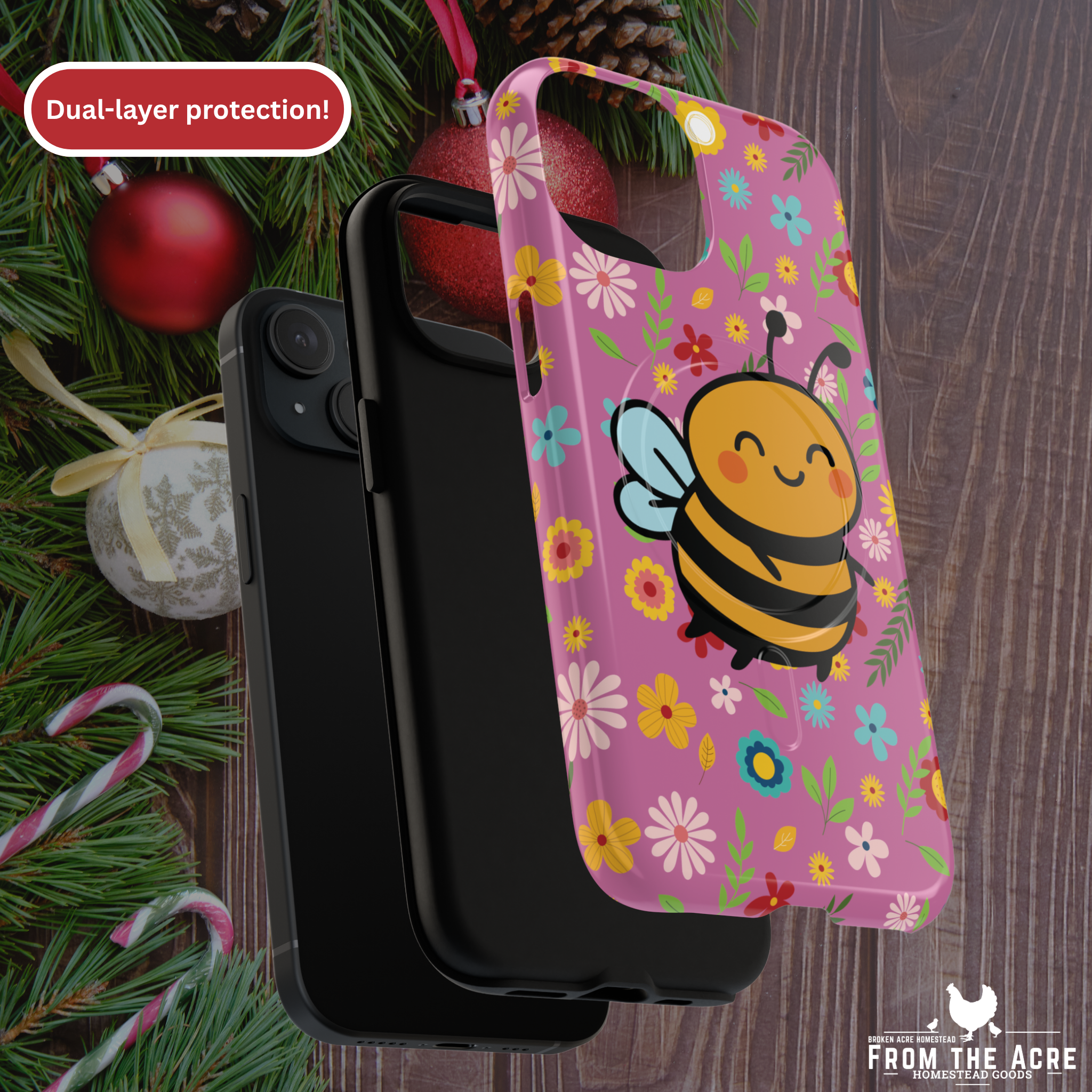 Buzzy Bee iPhone Case: Pink Floral Magnetic, Tough, Shockproof