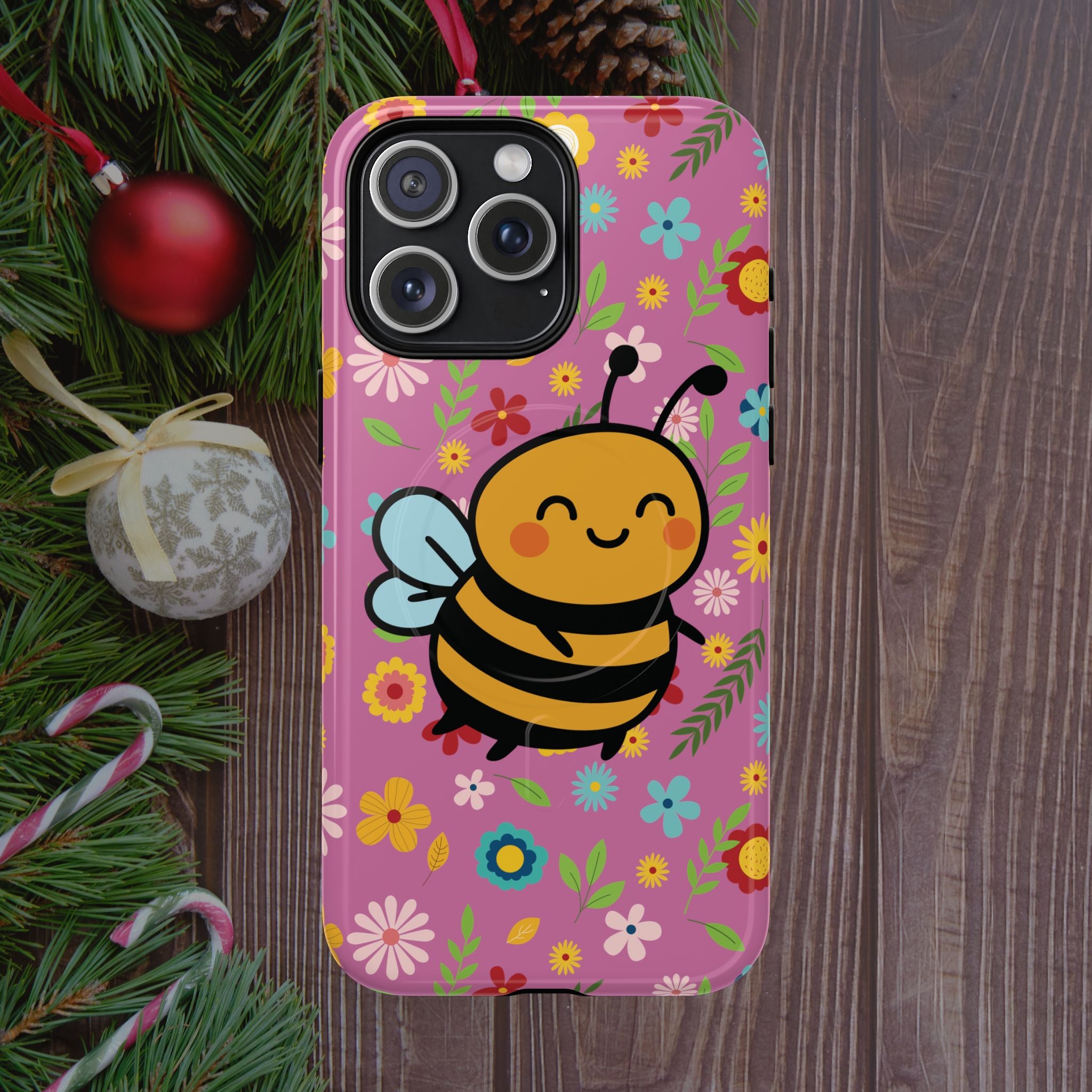 Buzzy Bee iPhone Case: Pink Floral Magnetic, Tough, Shockproof