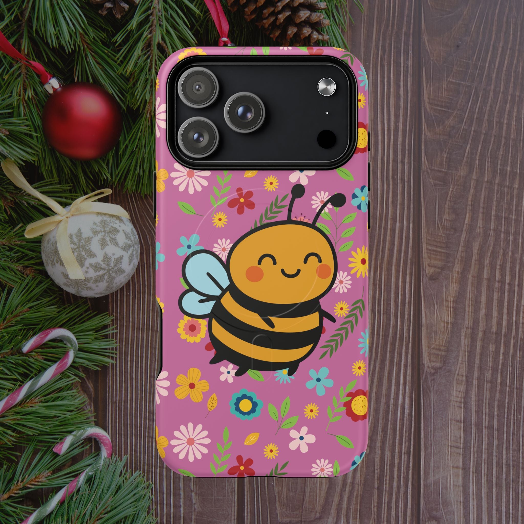 Buzzy Bee iPhone Case: Pink Floral Magnetic, Tough, Shockproof
