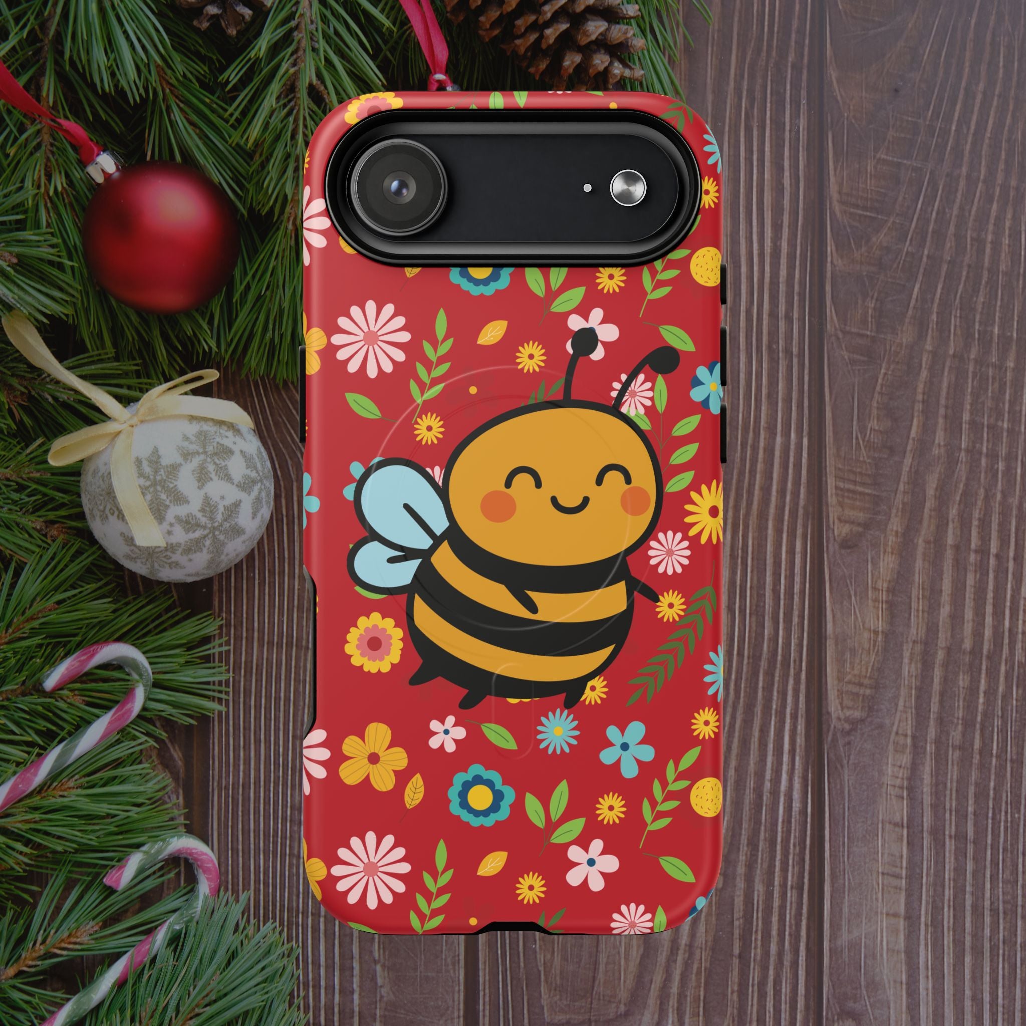 Buzzy Bee iPhone Case: Red Floral Magnetic, Tough, Shockproof