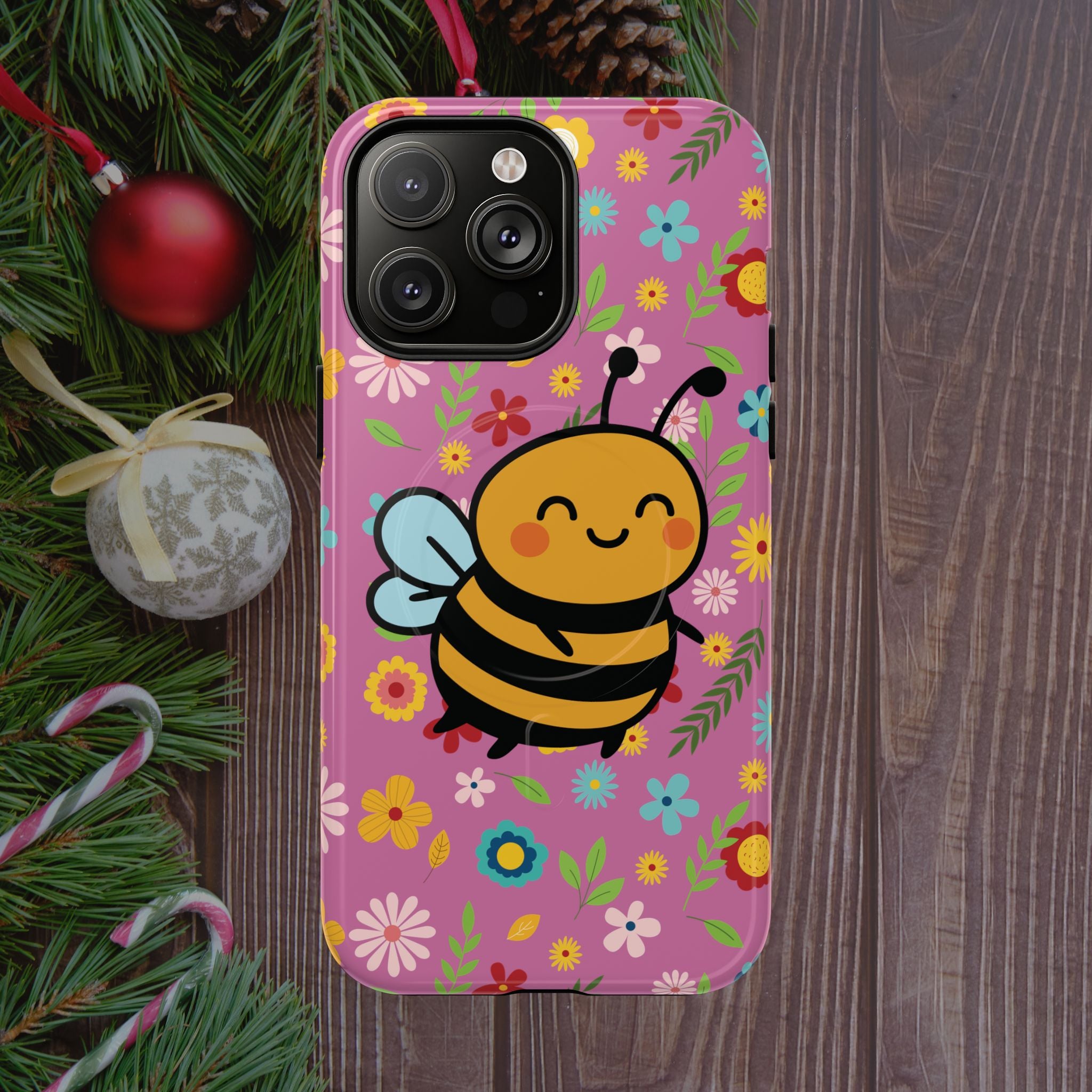 Buzzy Bee iPhone Case: Pink Floral Magnetic, Tough, Shockproof
