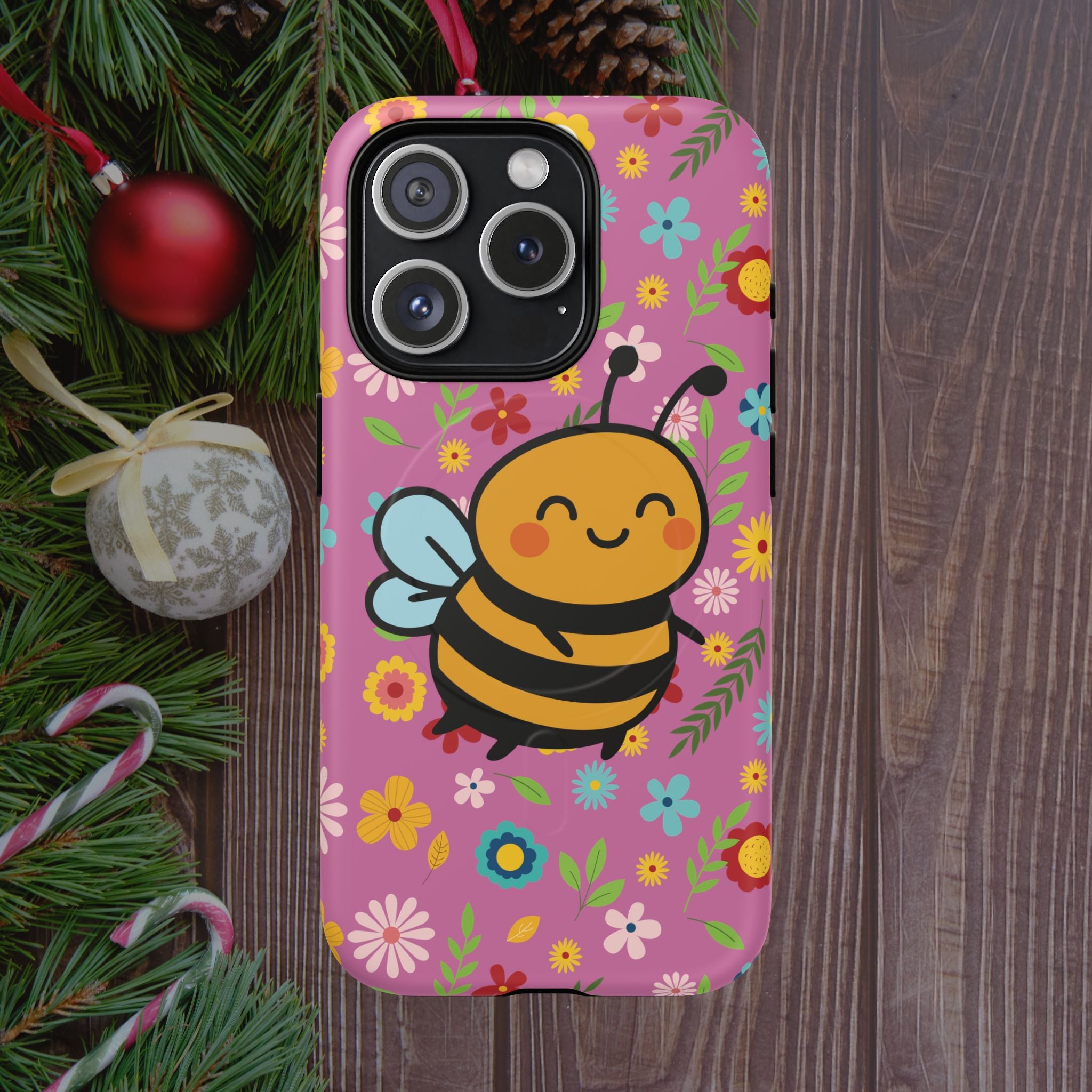 Buzzy Bee iPhone Case: Pink Floral Magnetic, Tough, Shockproof