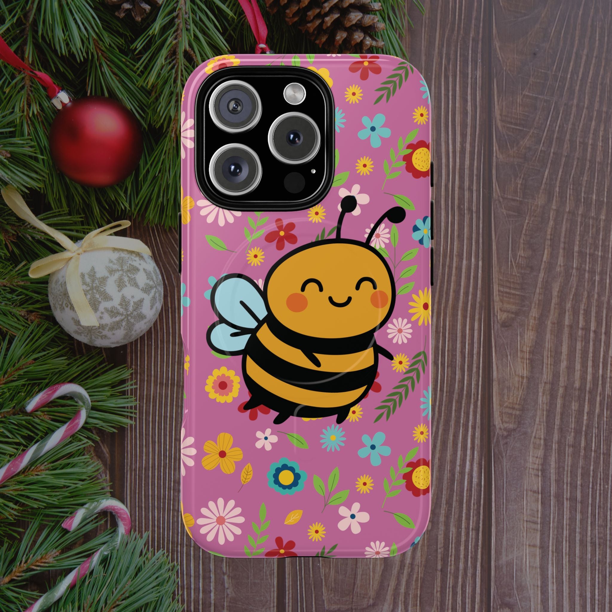 Buzzy Bee iPhone Case: Pink Floral Magnetic, Tough, Shockproof