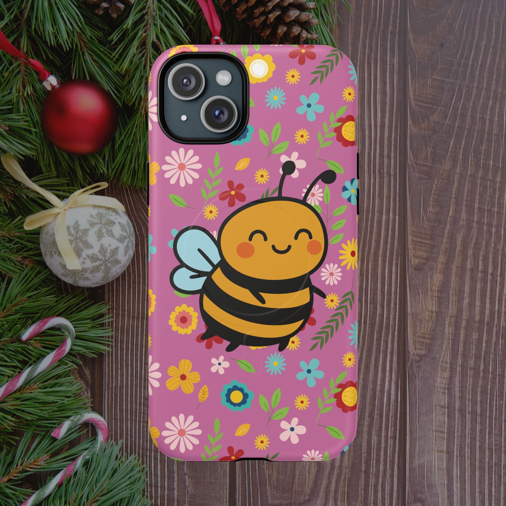 Buzzy Bee iPhone Case: Pink Floral Magnetic, Tough, Shockproof