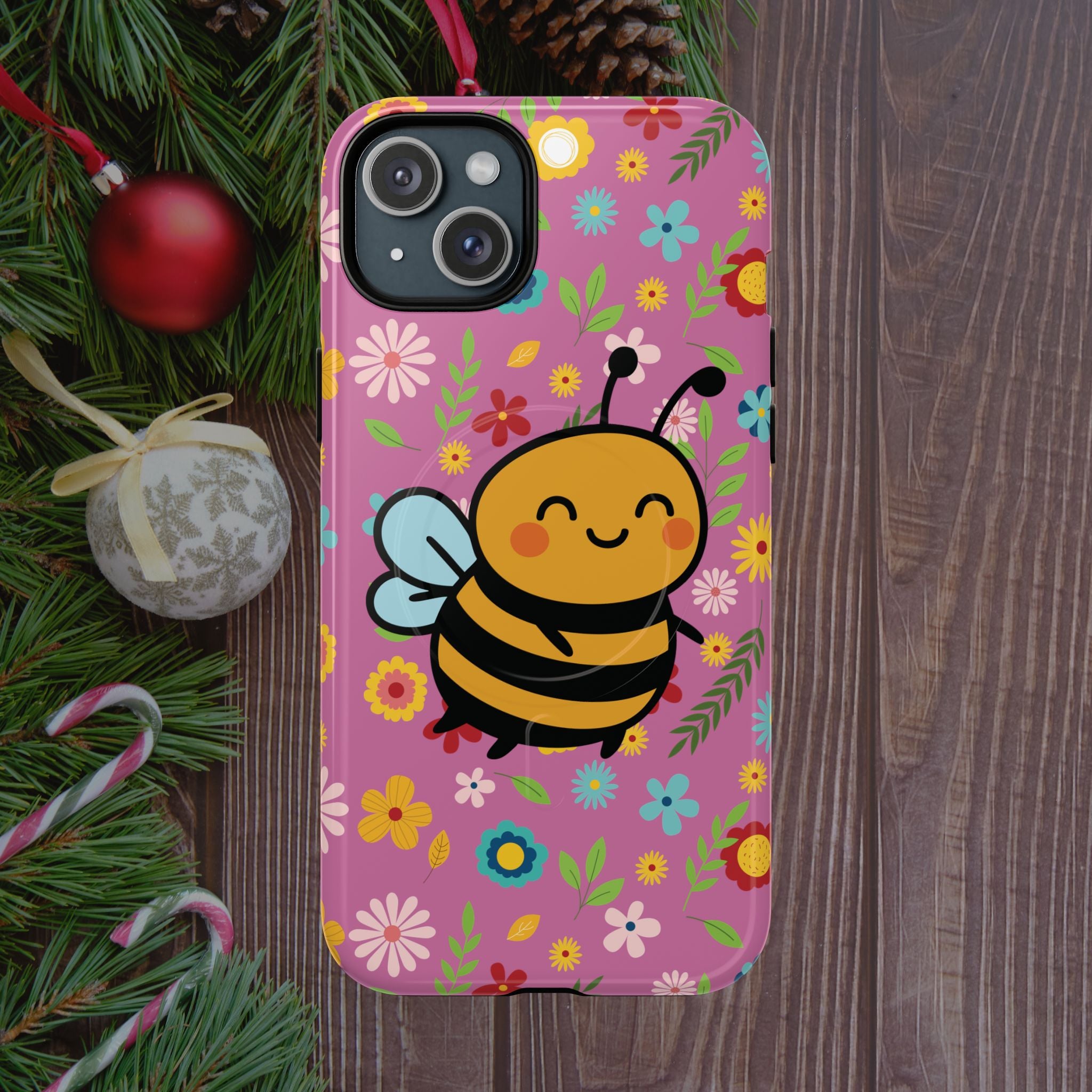Buzzy Bee iPhone Case: Pink Floral Magnetic, Tough, Shockproof