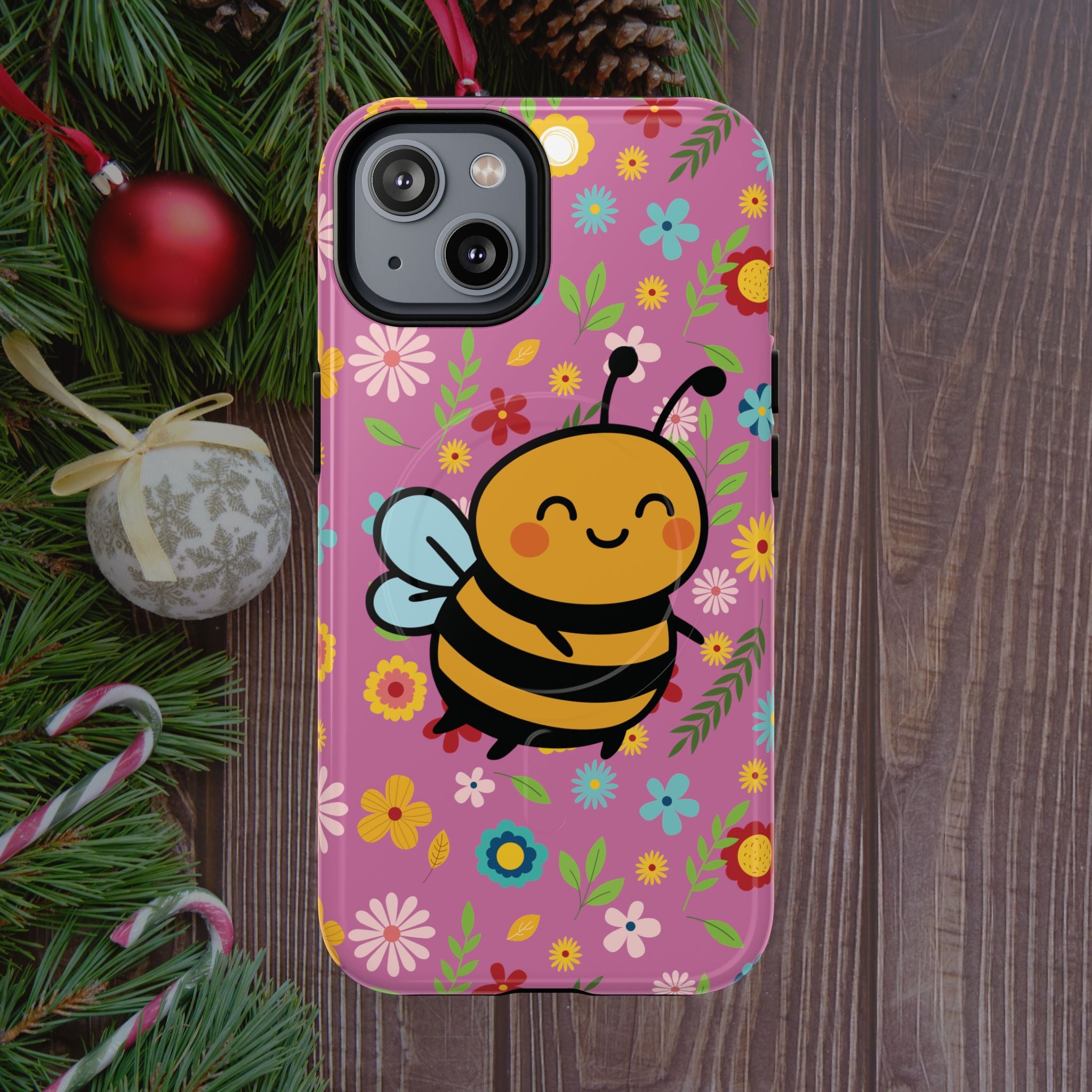 Buzzy Bee iPhone Case: Pink Floral Magnetic, Tough, Shockproof