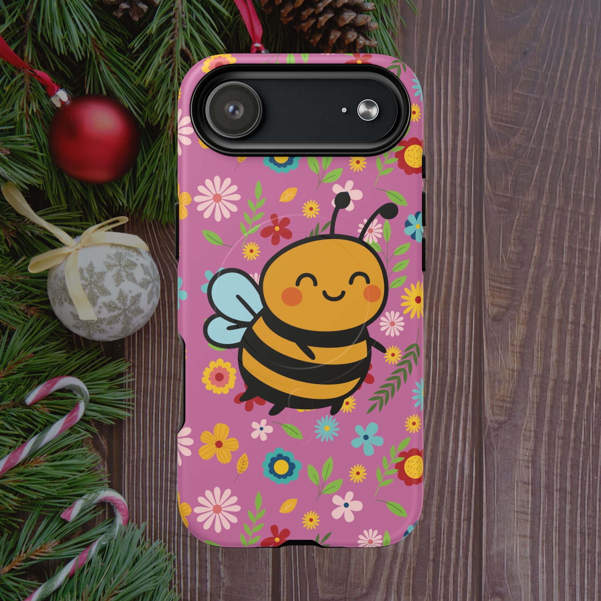 Buzzy Bee iPhone Case: Pink Floral Magnetic, Tough, Shockproof