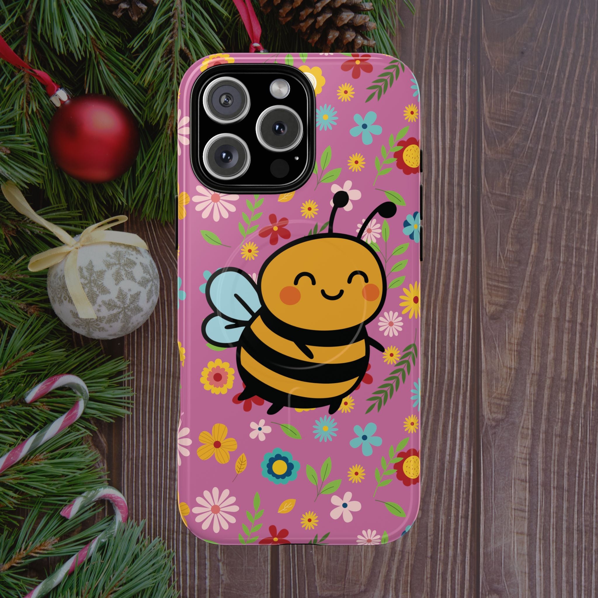 Buzzy Bee iPhone Case: Pink Floral Magnetic, Tough, Shockproof