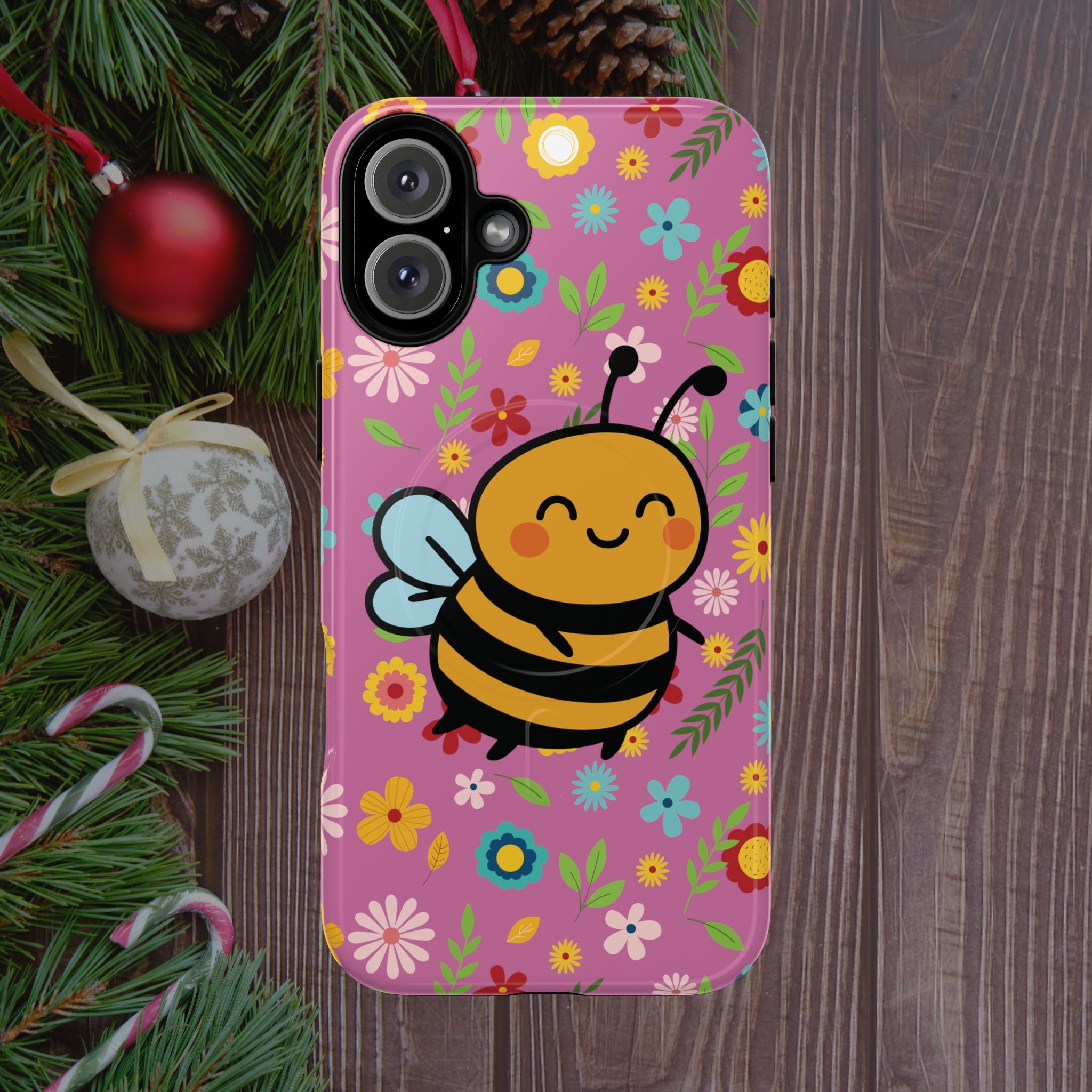 Buzzy Bee iPhone Case: Pink Floral Magnetic, Tough, Shockproof