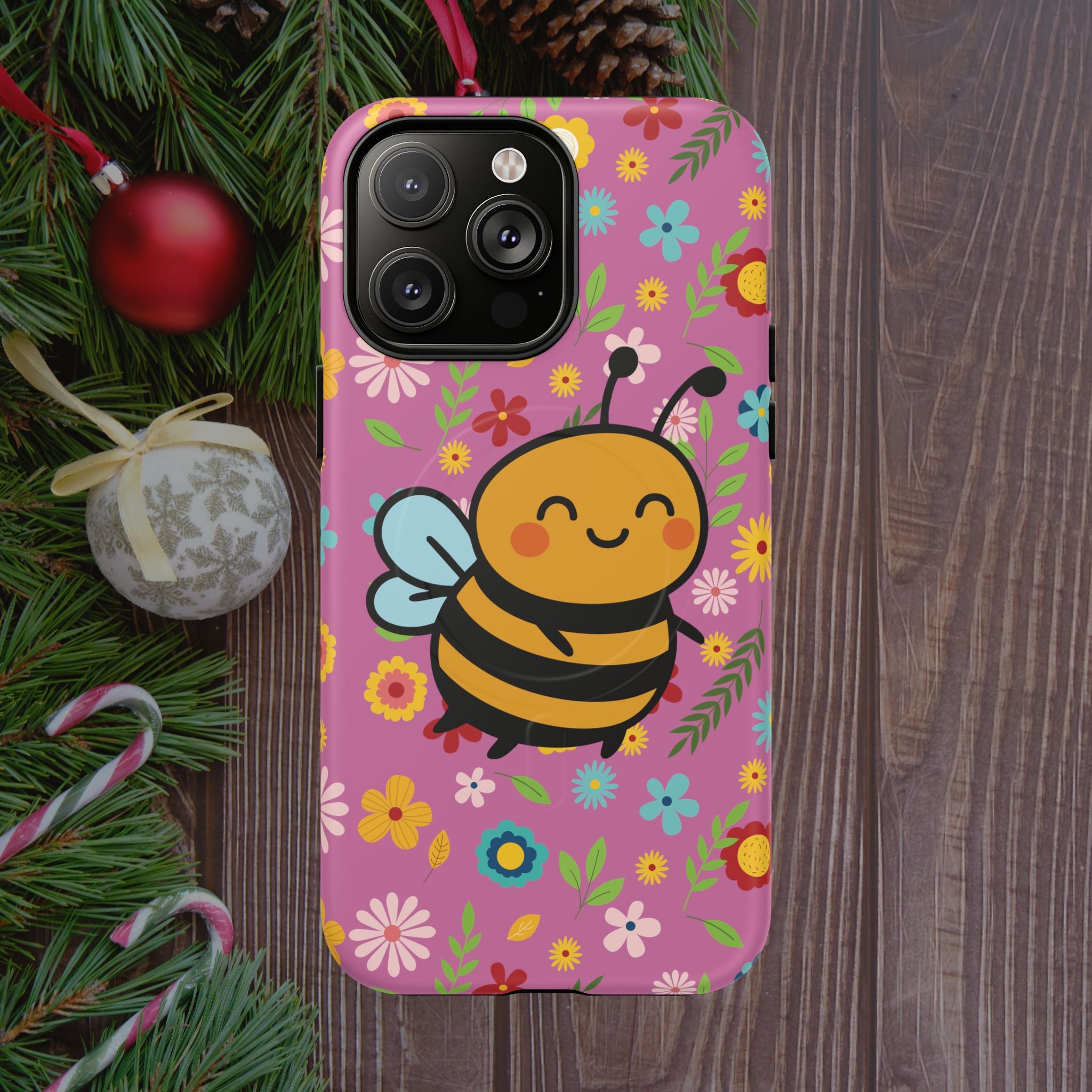 Buzzy Bee iPhone Case: Pink Floral Magnetic, Tough, Shockproof