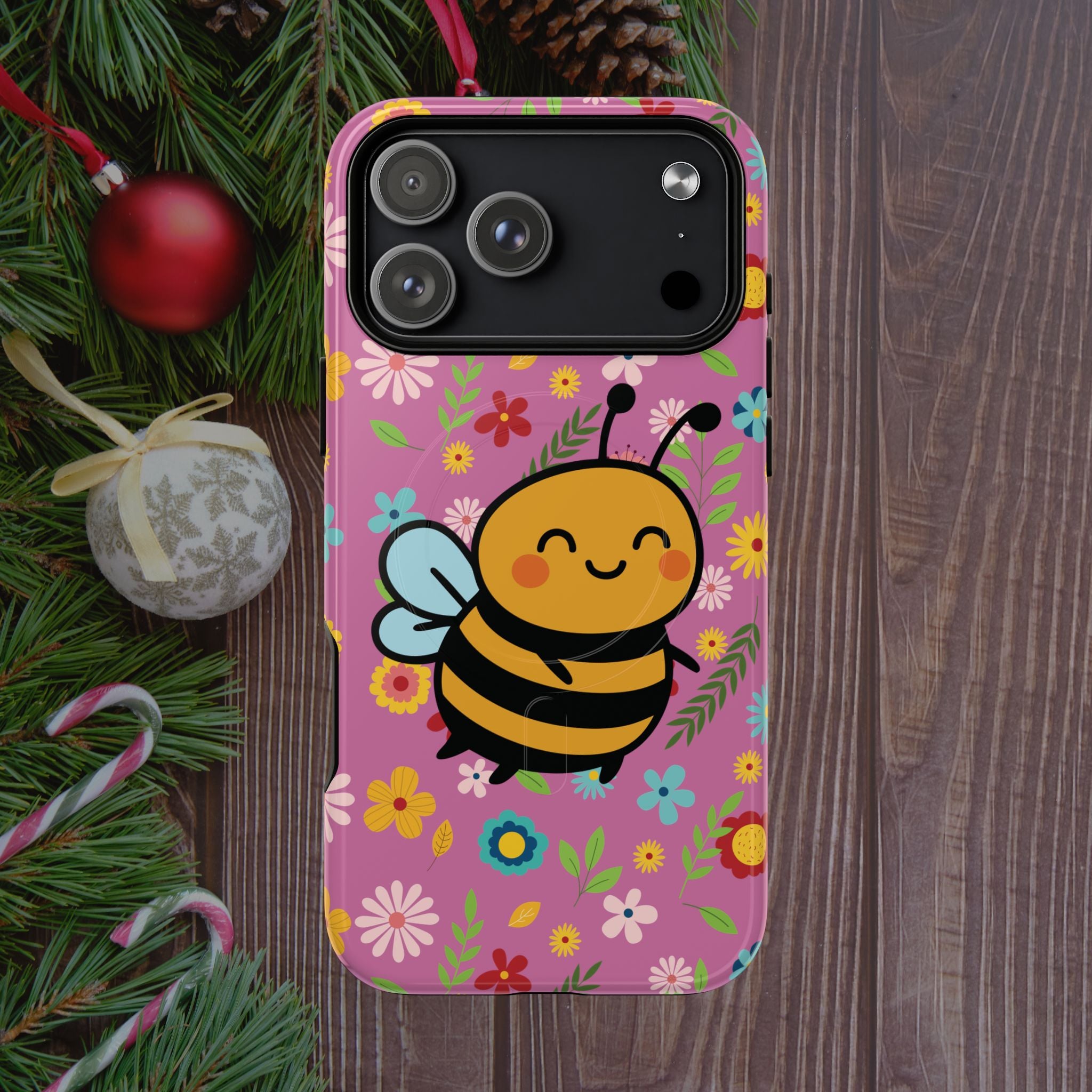 Buzzy Bee iPhone Case: Pink Floral Magnetic, Tough, Shockproof
