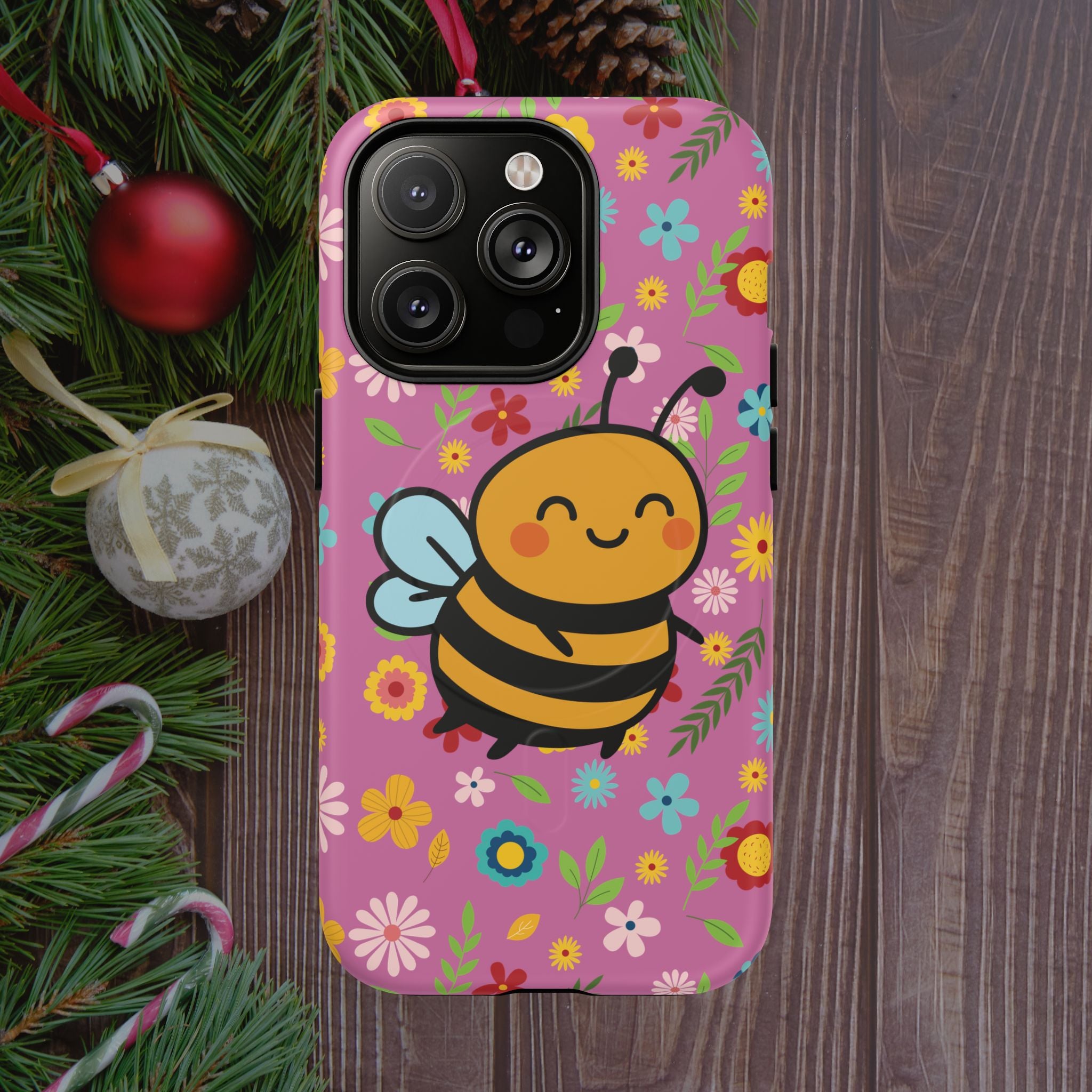 Buzzy Bee iPhone Case: Pink Floral Magnetic, Tough, Shockproof