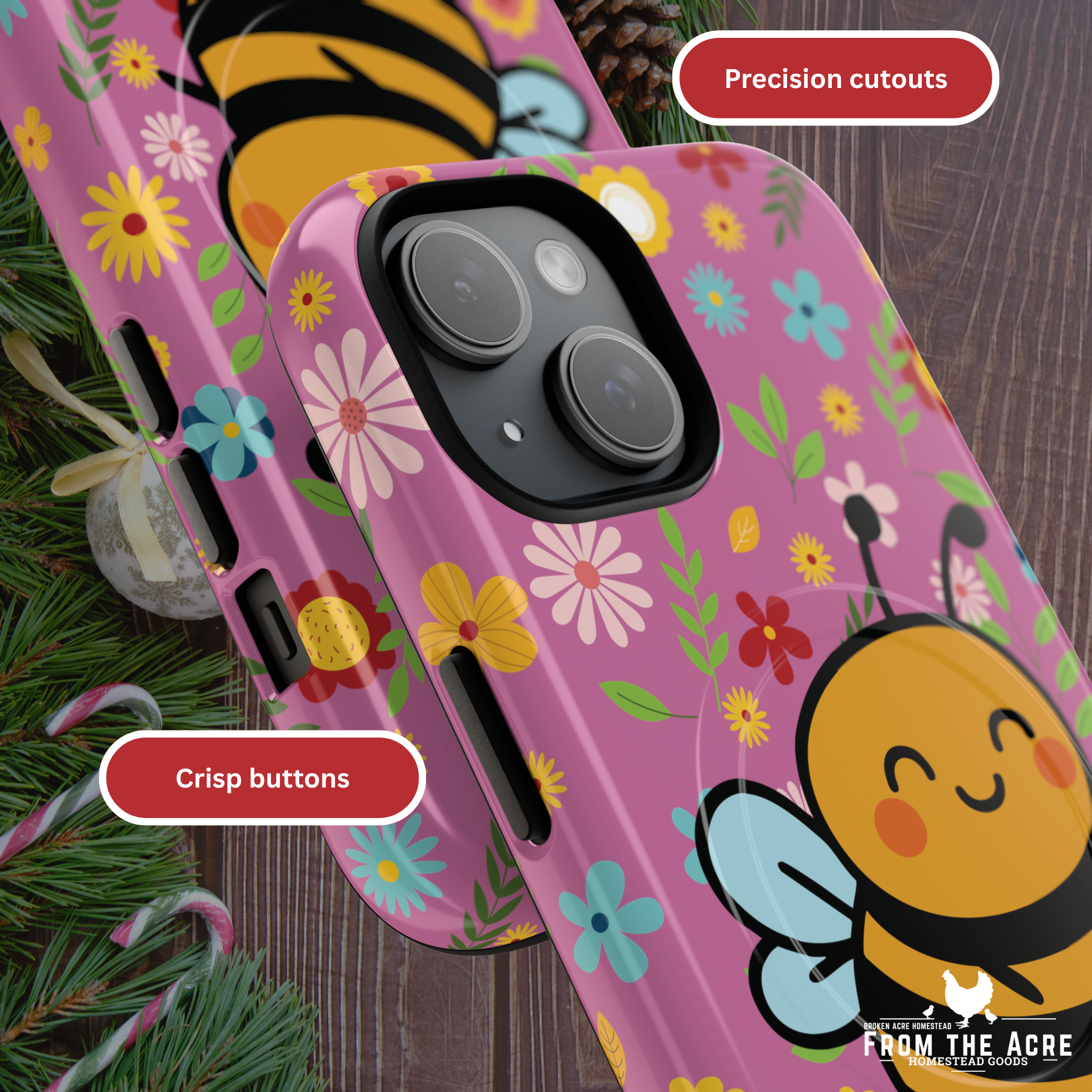 Buzzy Bee iPhone Case: Pink Floral Magnetic, Tough, Shockproof