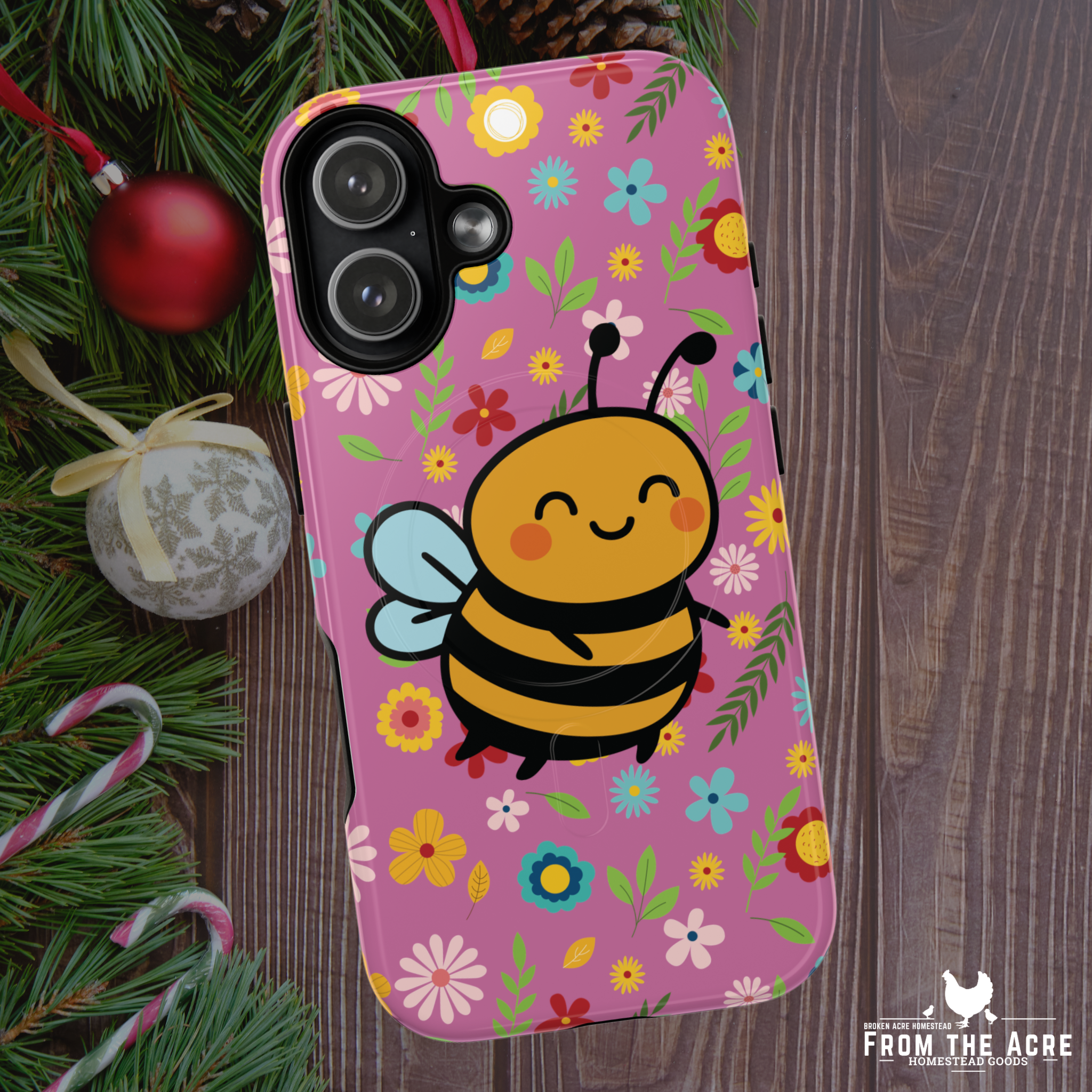 Buzzy Bee iPhone Case: Pink Floral Magnetic, Tough, Shockproof