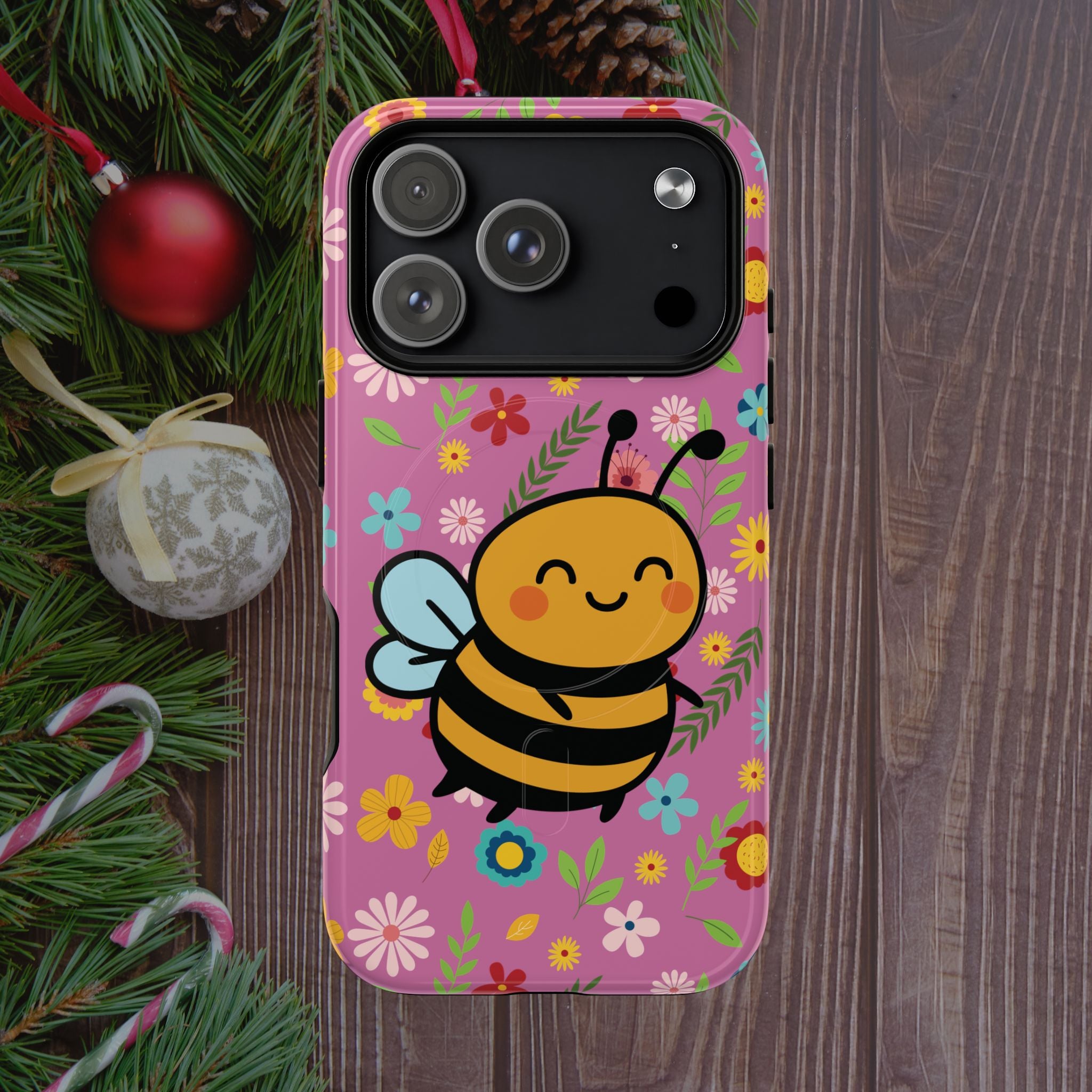 Buzzy Bee iPhone Case: Pink Floral Magnetic, Tough, Shockproof