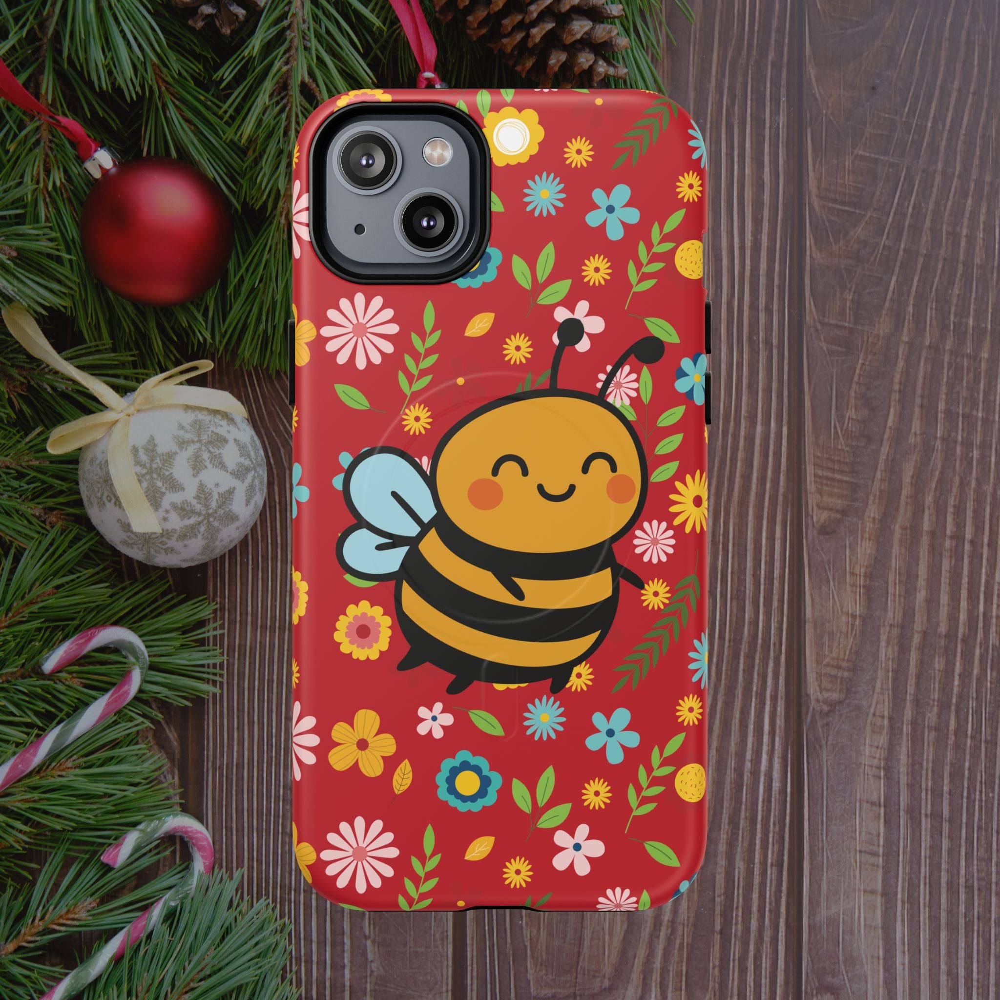 Buzzy Bee iPhone Case: Red Floral Magnetic, Tough, Shockproof