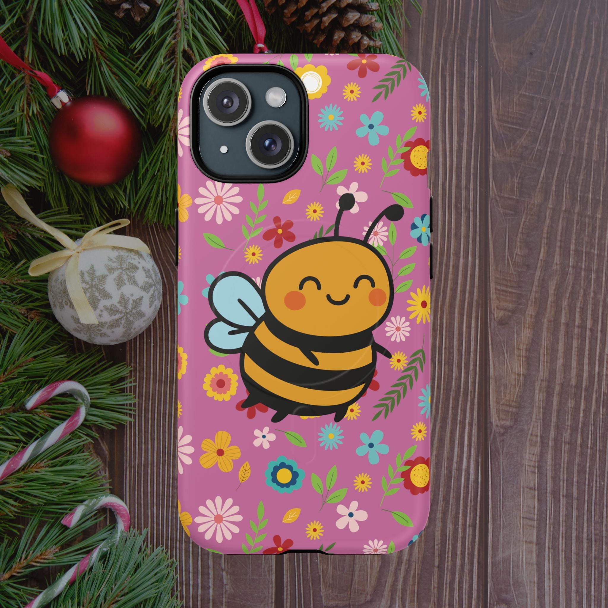 Buzzy Bee iPhone Case: Pink Floral Magnetic, Tough, Shockproof