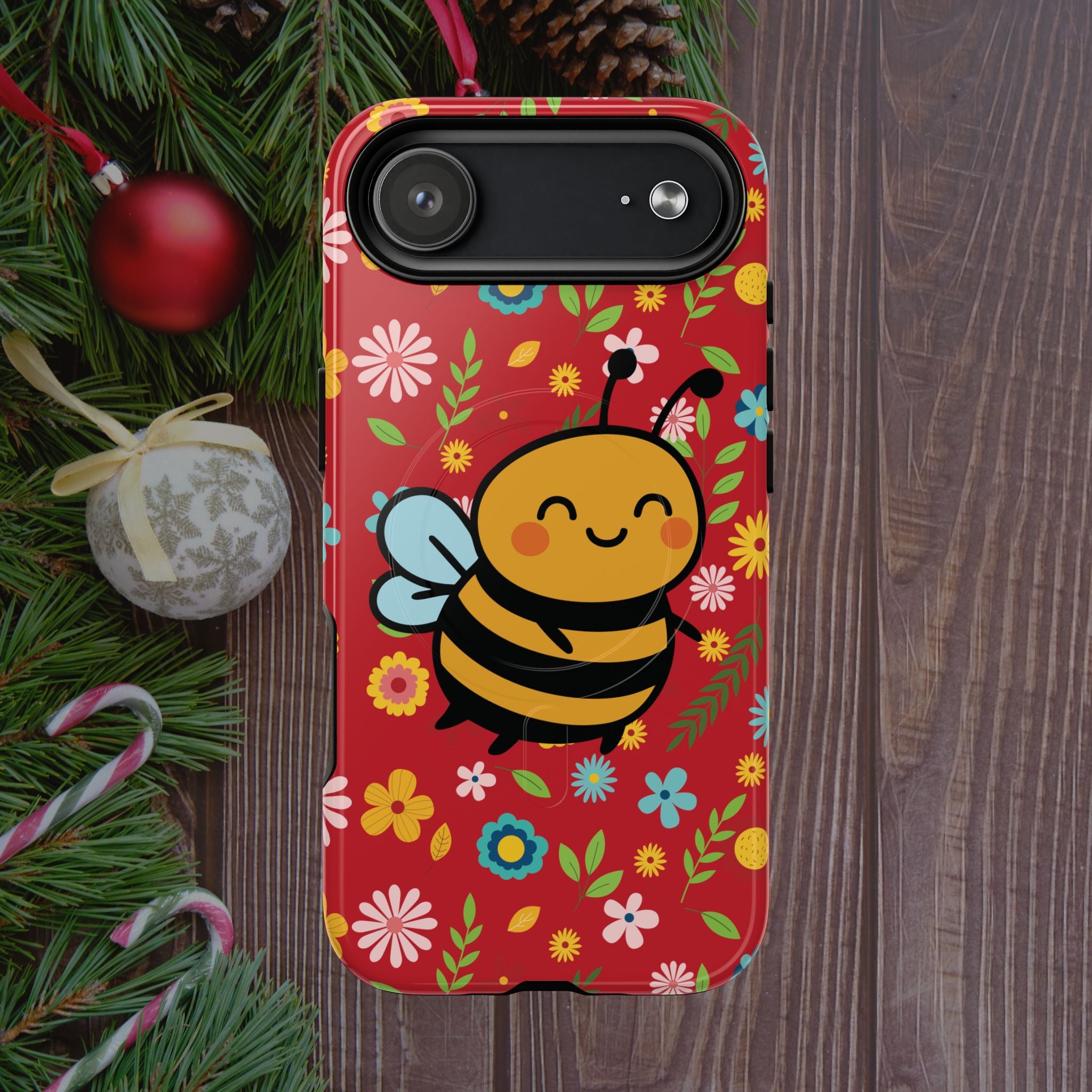 Buzzy Bee iPhone Case: Red Floral Magnetic, Tough, Shockproof