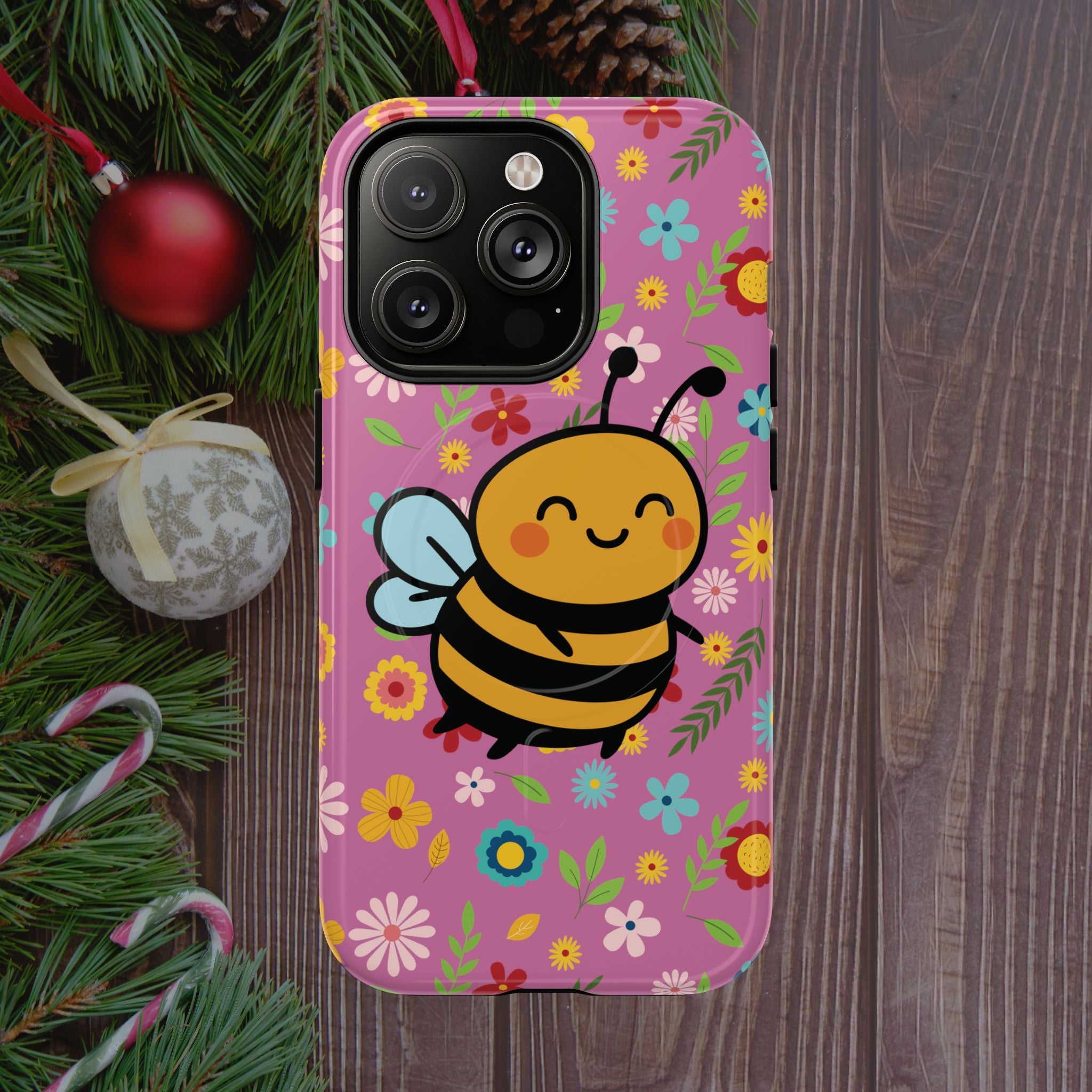 Buzzy Bee iPhone Case: Pink Floral Magnetic, Tough, Shockproof