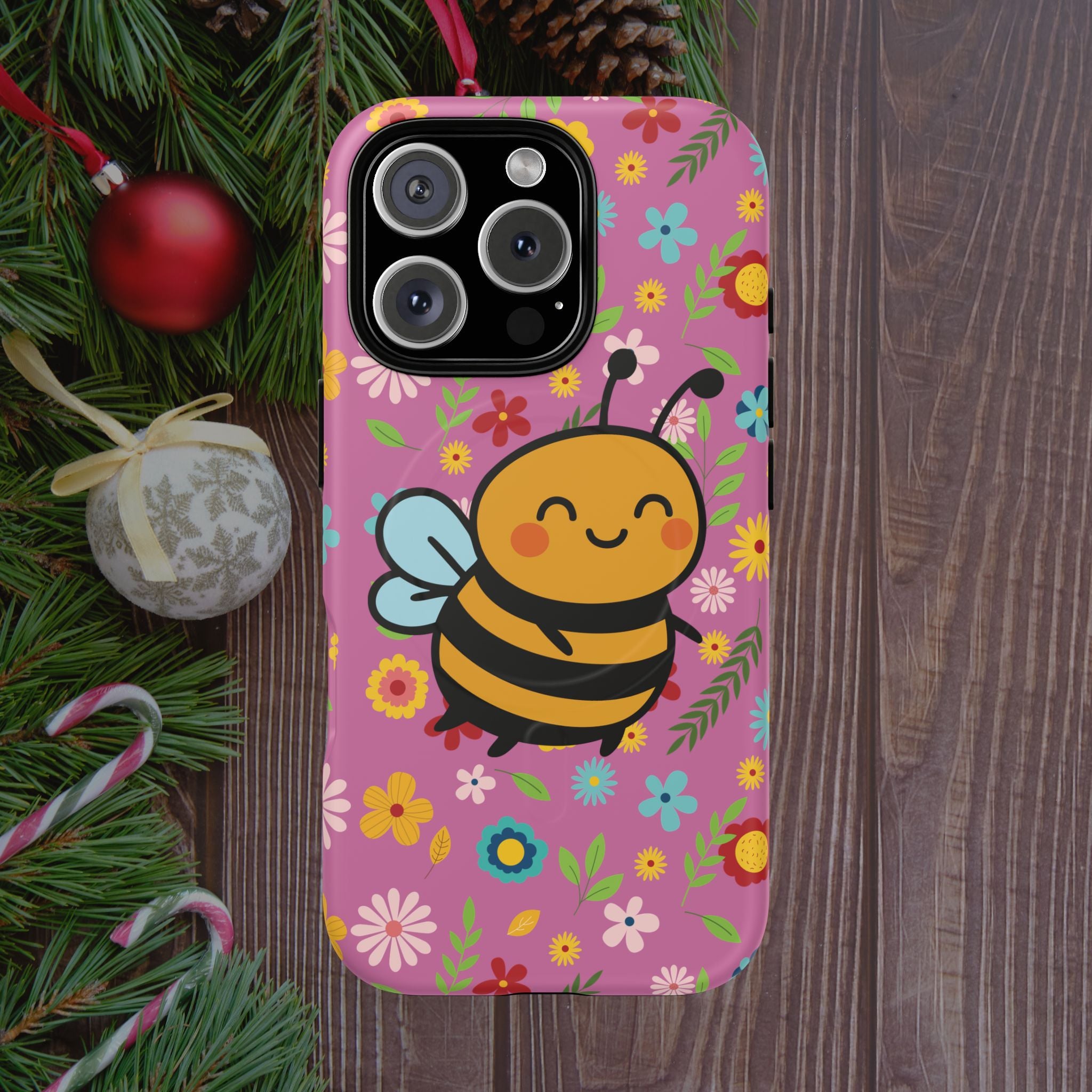 Buzzy Bee iPhone Case: Pink Floral Magnetic, Tough, Shockproof