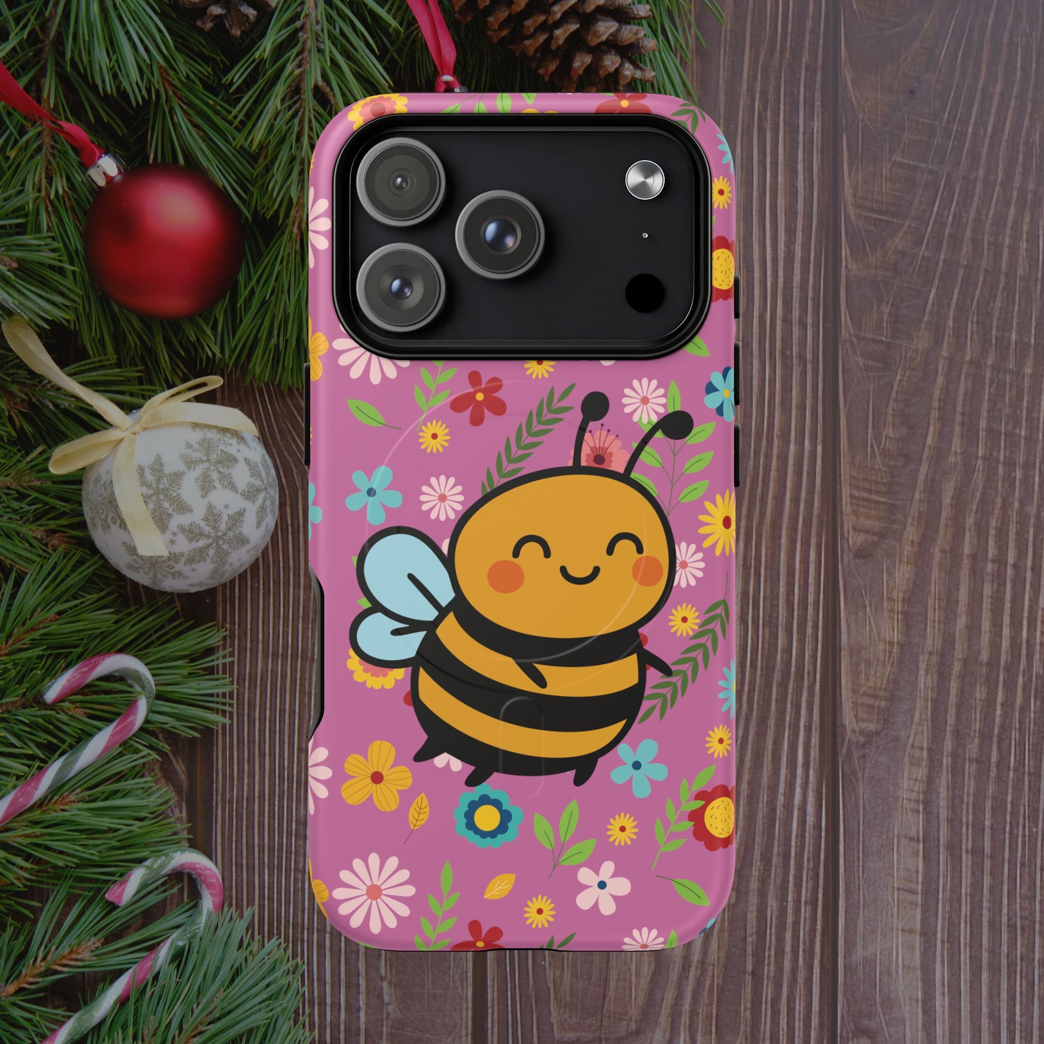Buzzy Bee iPhone Case: Pink Floral Magnetic, Tough, Shockproof