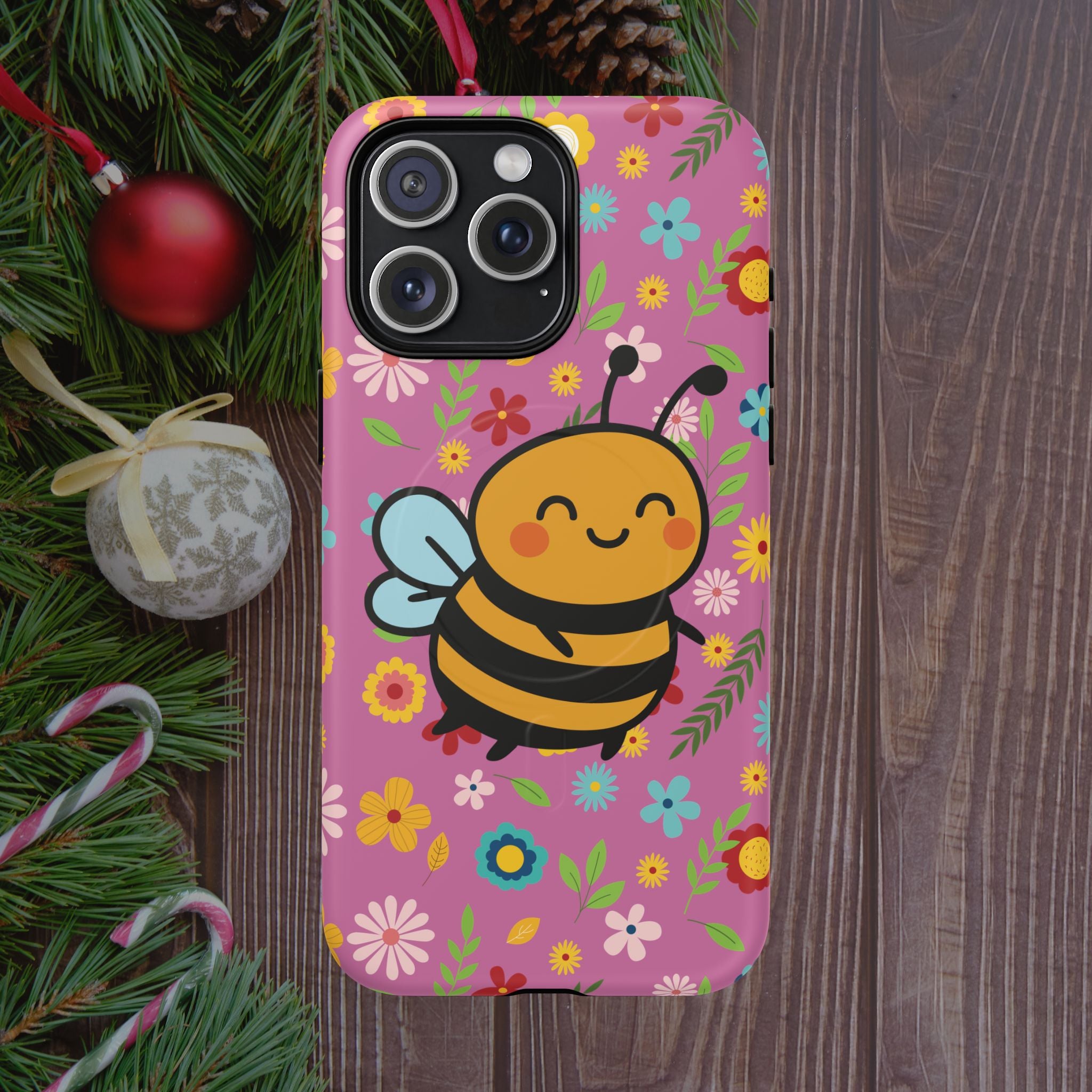 Buzzy Bee iPhone Case: Pink Floral Magnetic, Tough, Shockproof