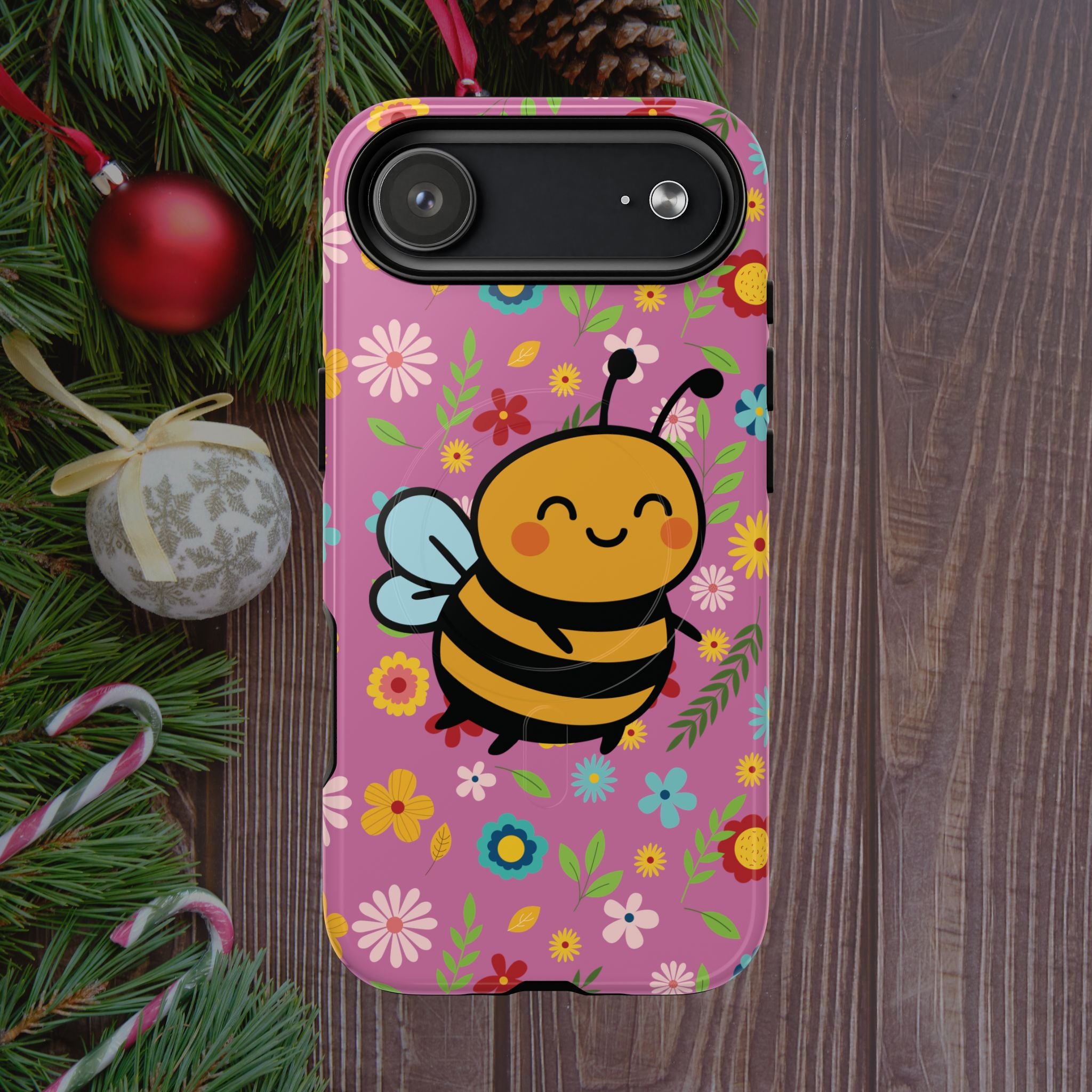 Buzzy Bee iPhone Case: Pink Floral Magnetic, Tough, Shockproof