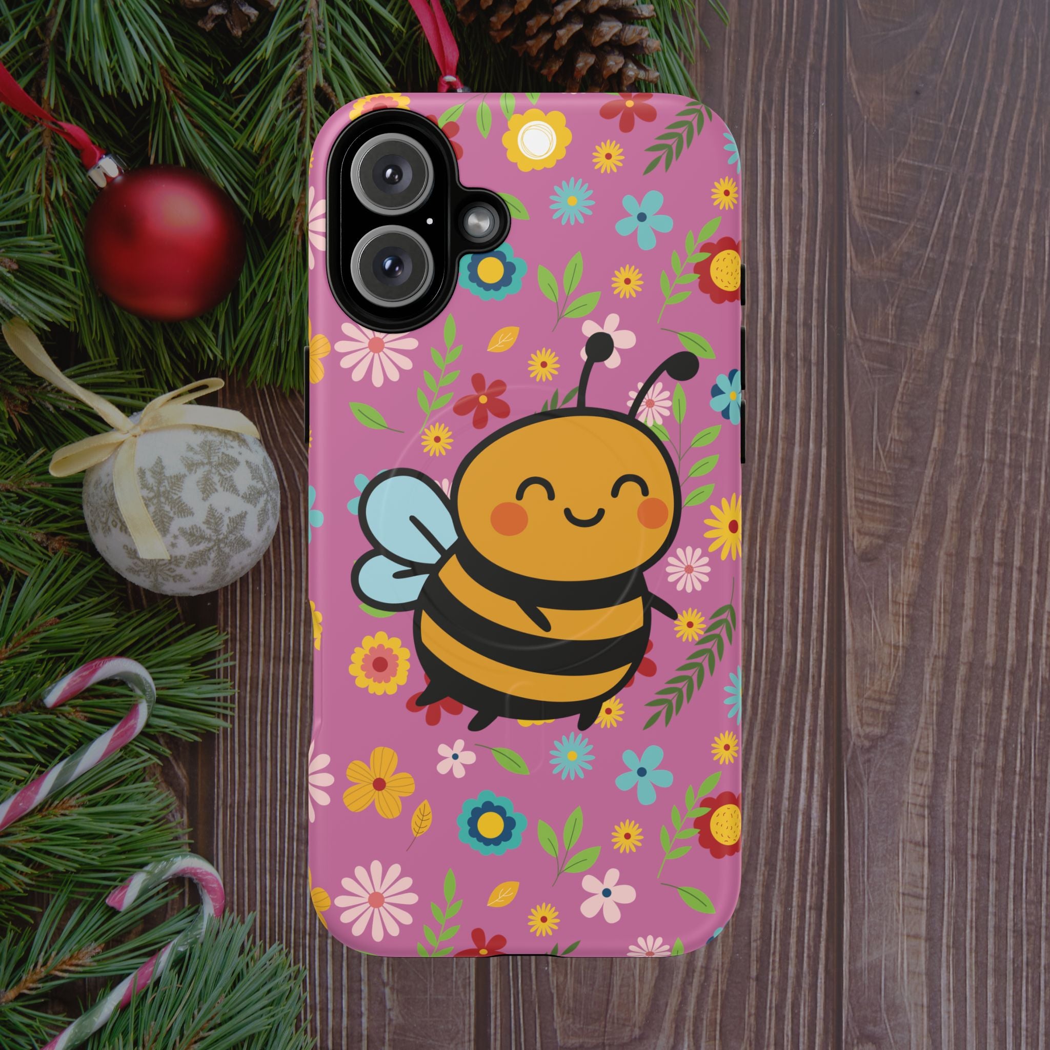 Buzzy Bee iPhone Case: Pink Floral Magnetic, Tough, Shockproof