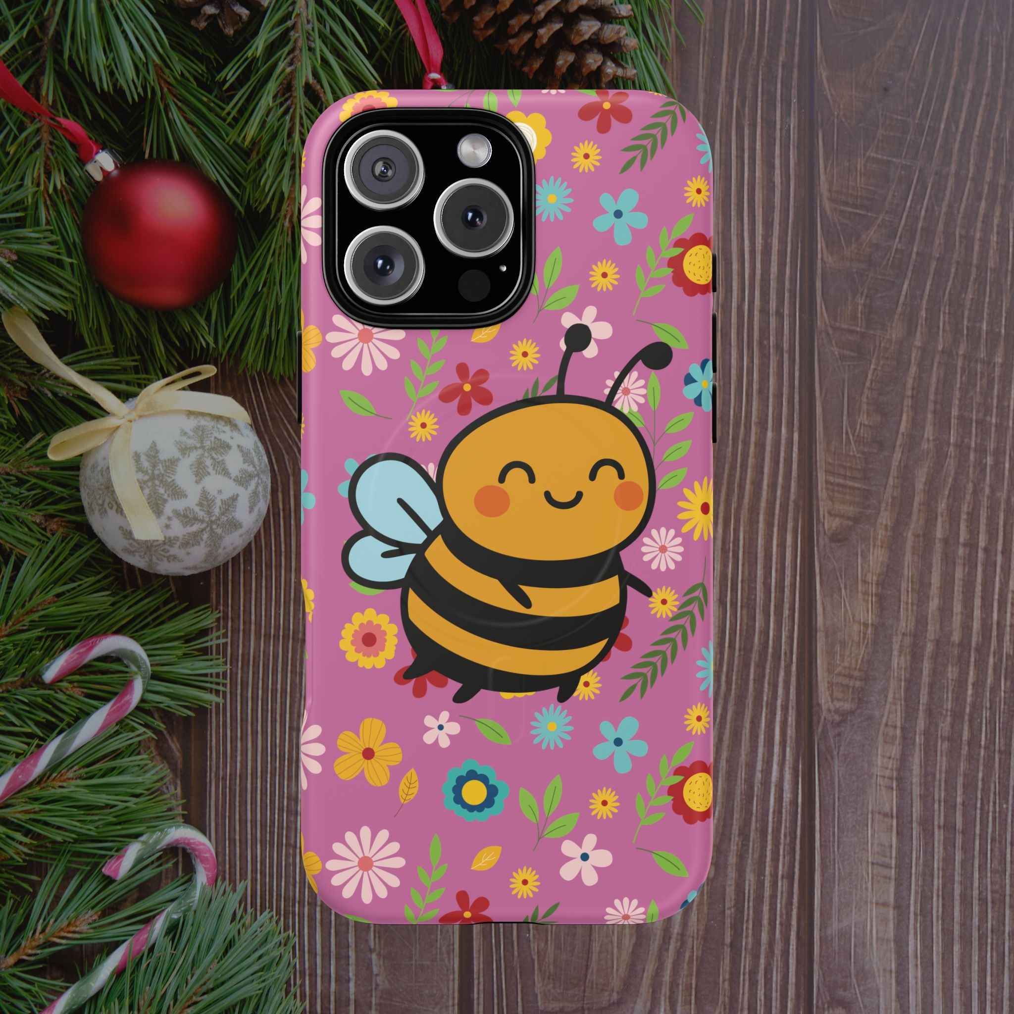 Buzzy Bee iPhone Case: Pink Floral Magnetic, Tough, Shockproof