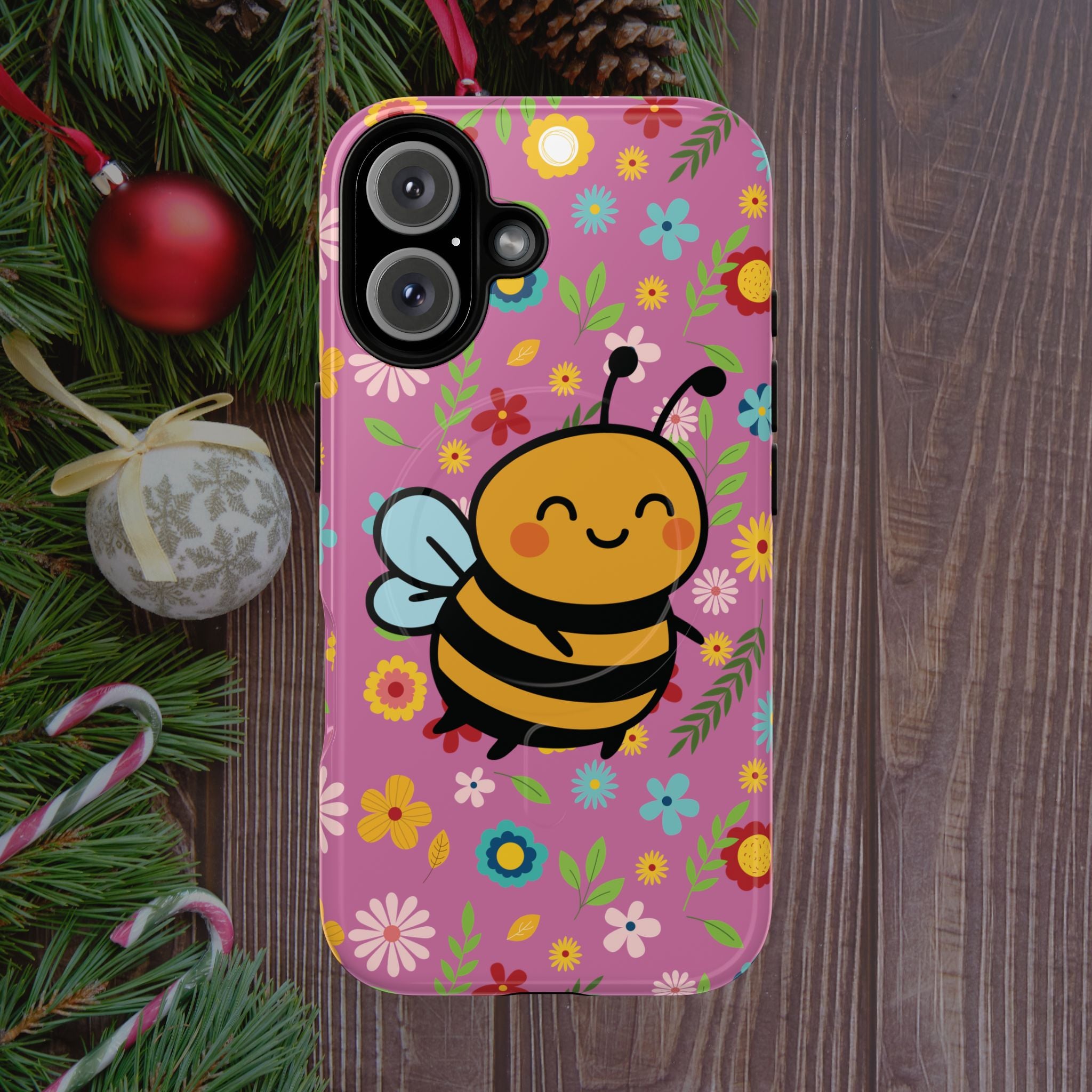 Buzzy Bee iPhone Case: Pink Floral Magnetic, Tough, Shockproof