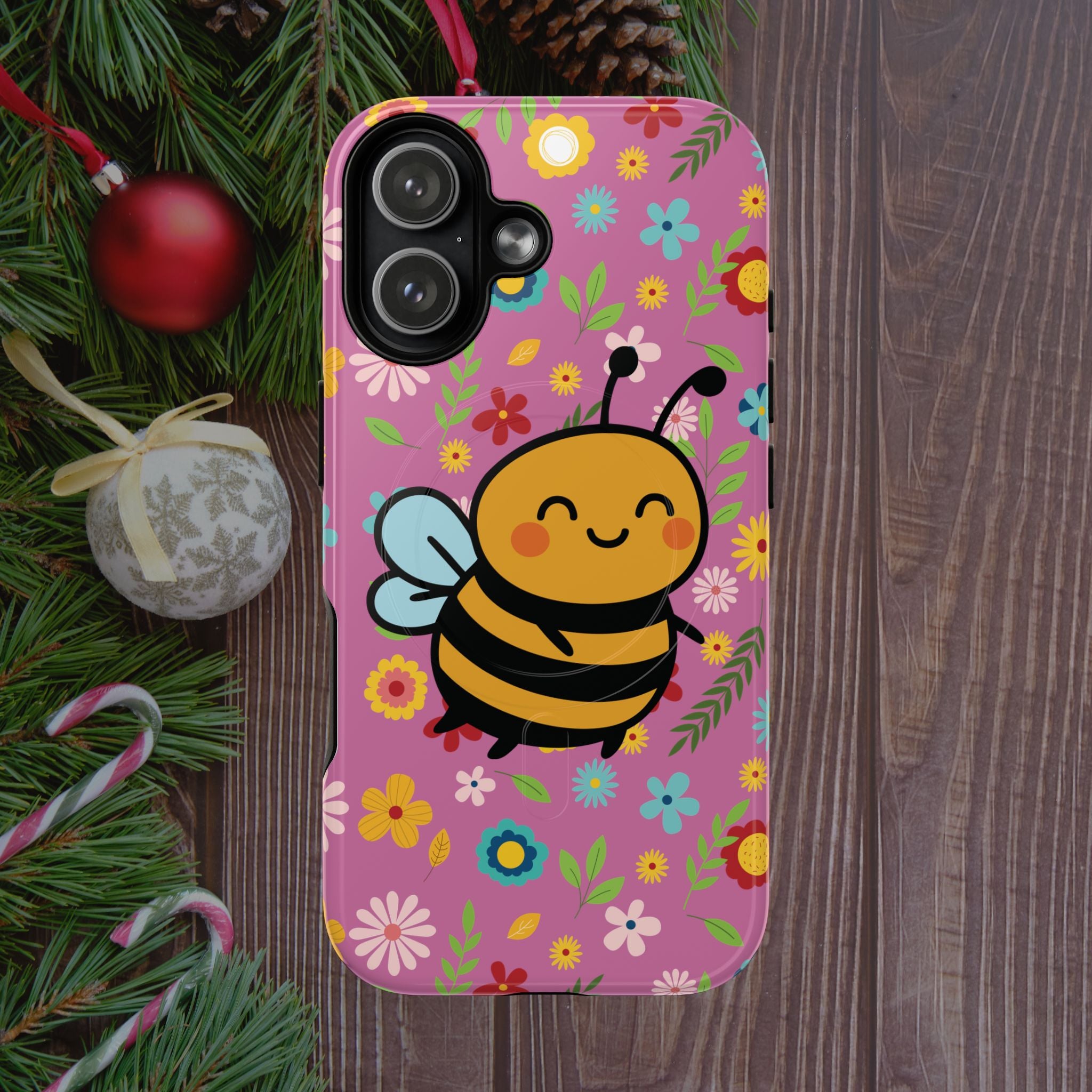 Buzzy Bee iPhone Case: Pink Floral Magnetic, Tough, Shockproof