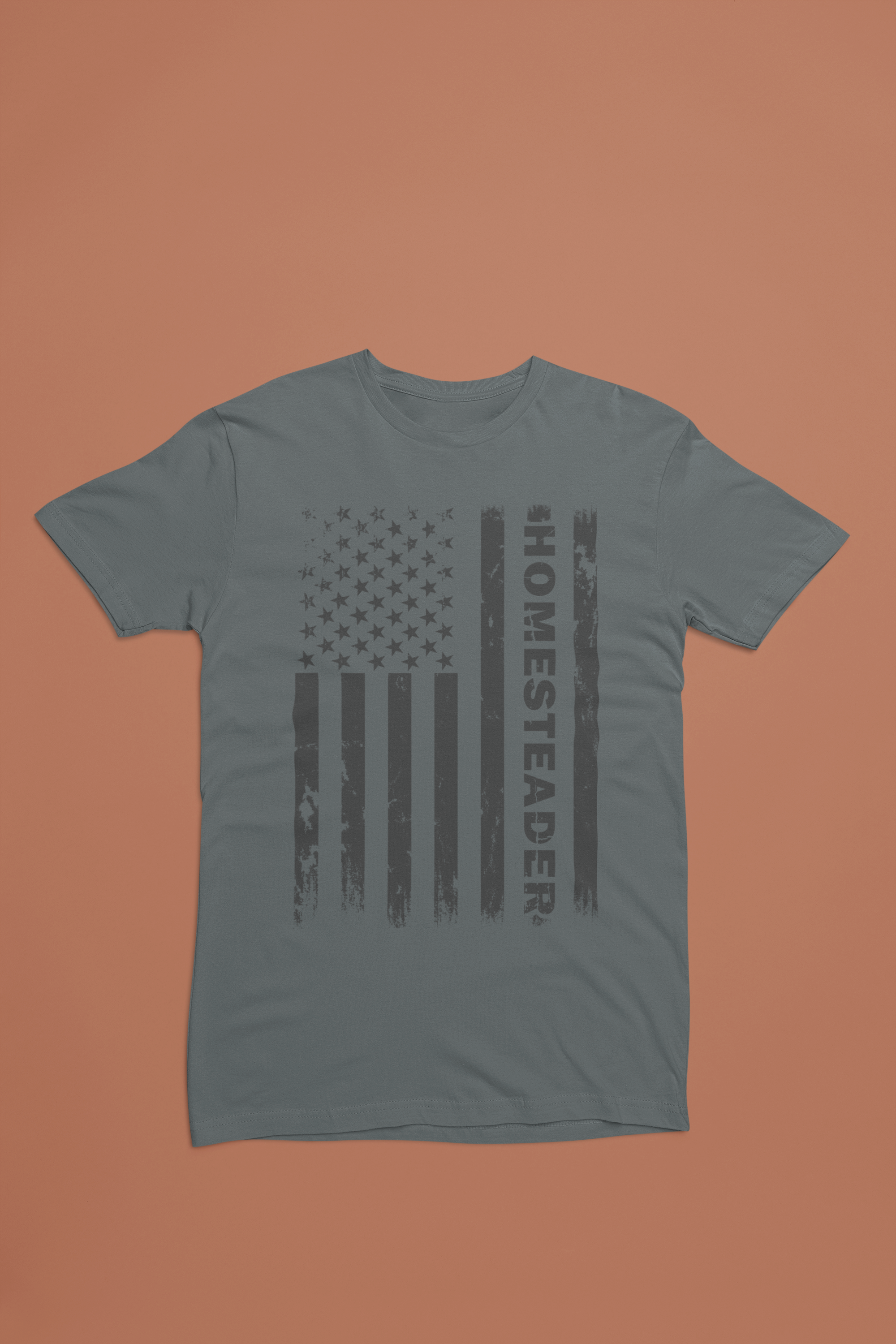 Homesteader Flag Tee – Distressed Vertical Americana Shirt