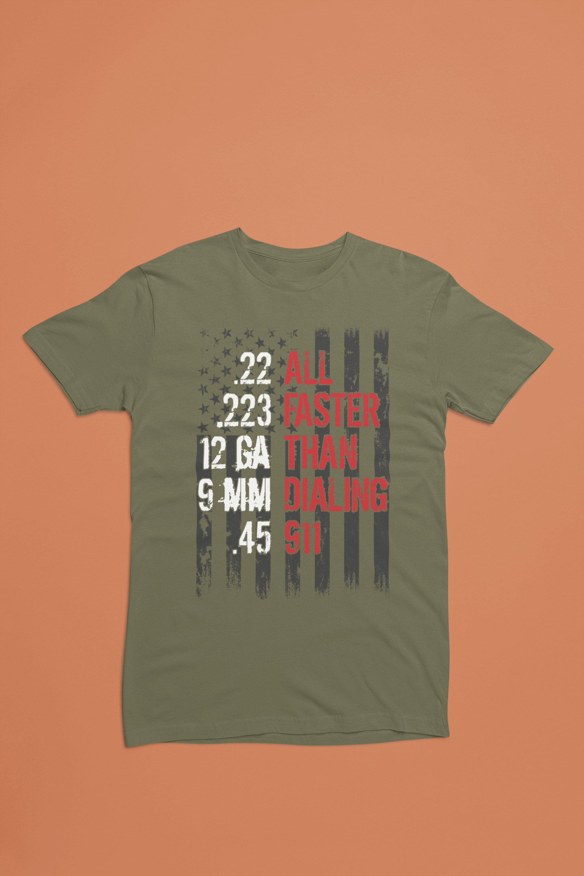 All Faster Than Dialing 911 Tee – Pro 2A Distressed Flag Shirt