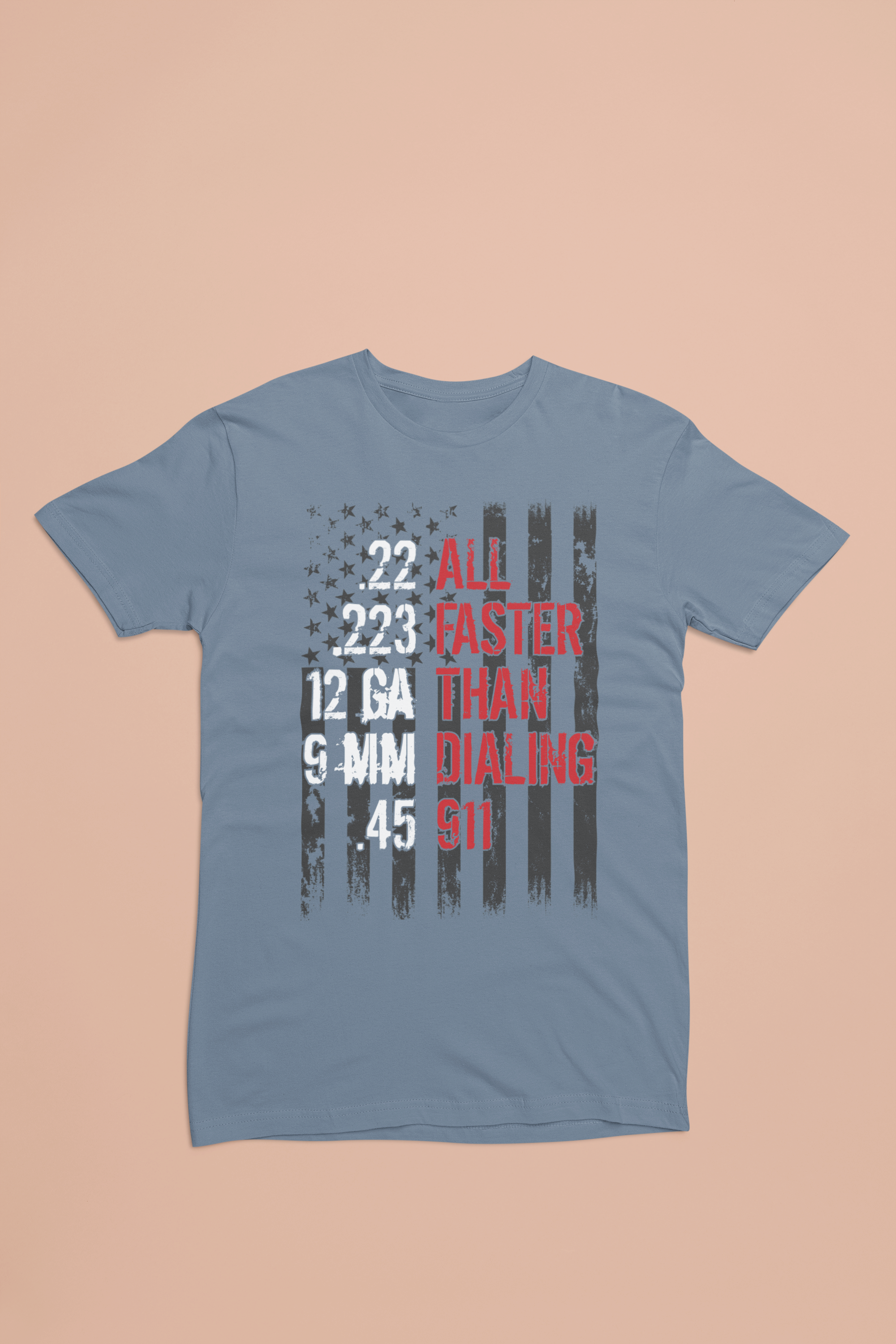 All Faster Than Dialing 911 Tee – Pro 2A Distressed Flag Shirt